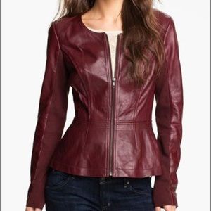 Hinge Leather Peplum Brownish/Maroon Jacket